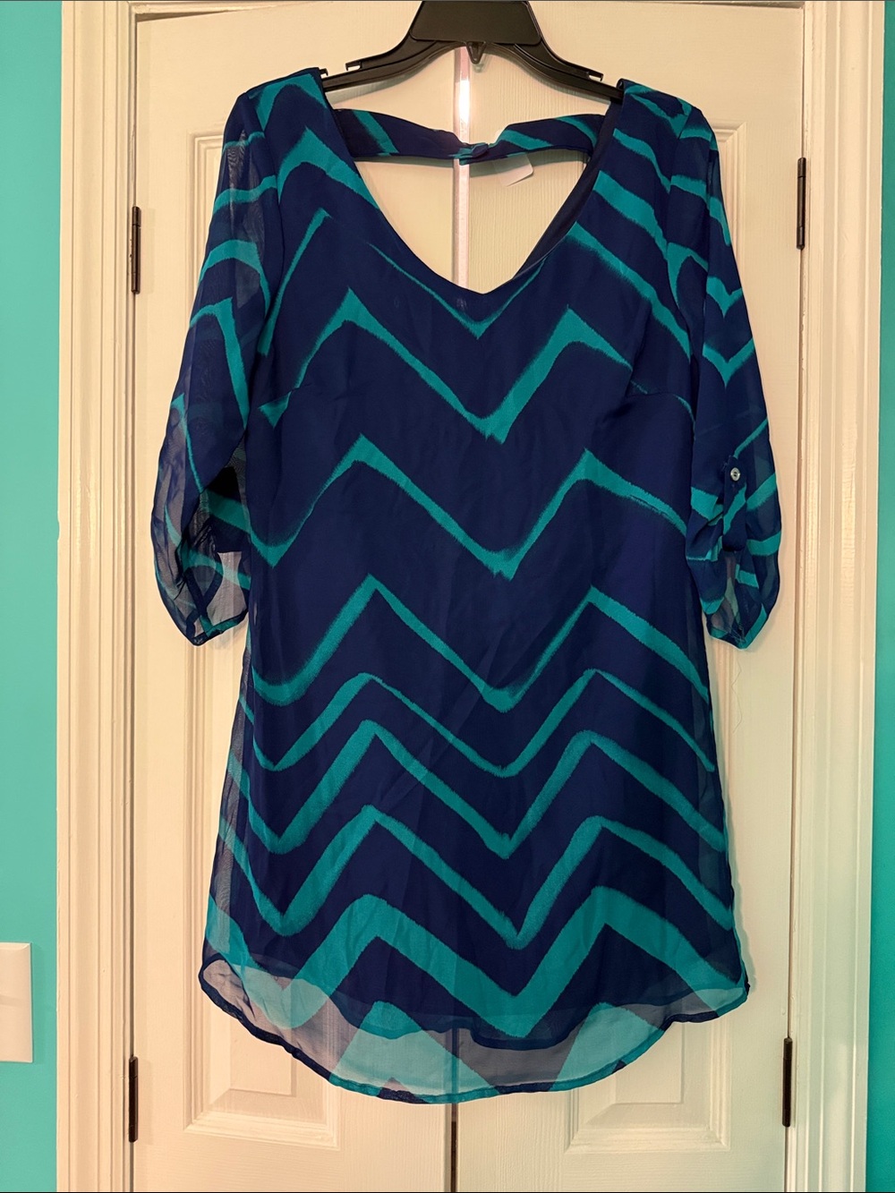 As U Wish Blue and Turquoise Chevron V-Neck Tunic